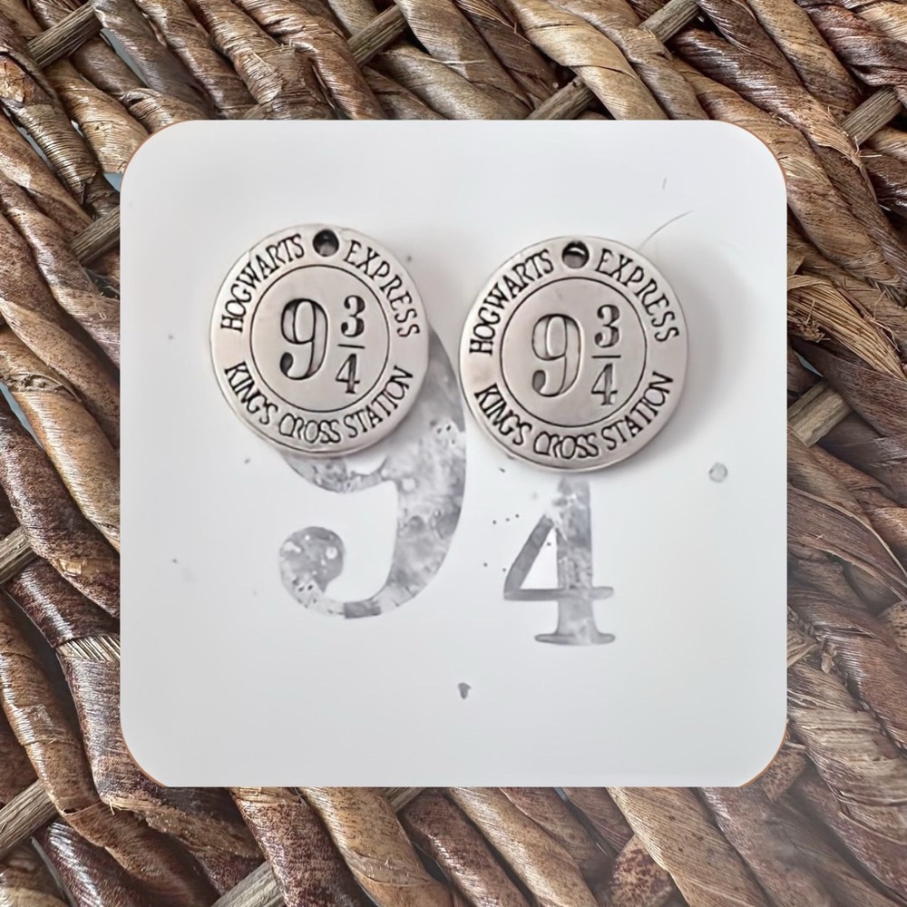 New Handmade Silver-Tone "Platform 9 3/4" (Harry Potter) Stud Earrings